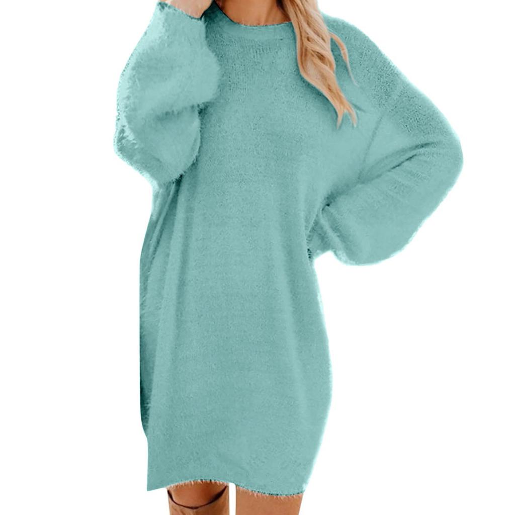 Women Winter Sweater Knit Crewneck Warm Long Sleeve Casual Sweatshirts Dress