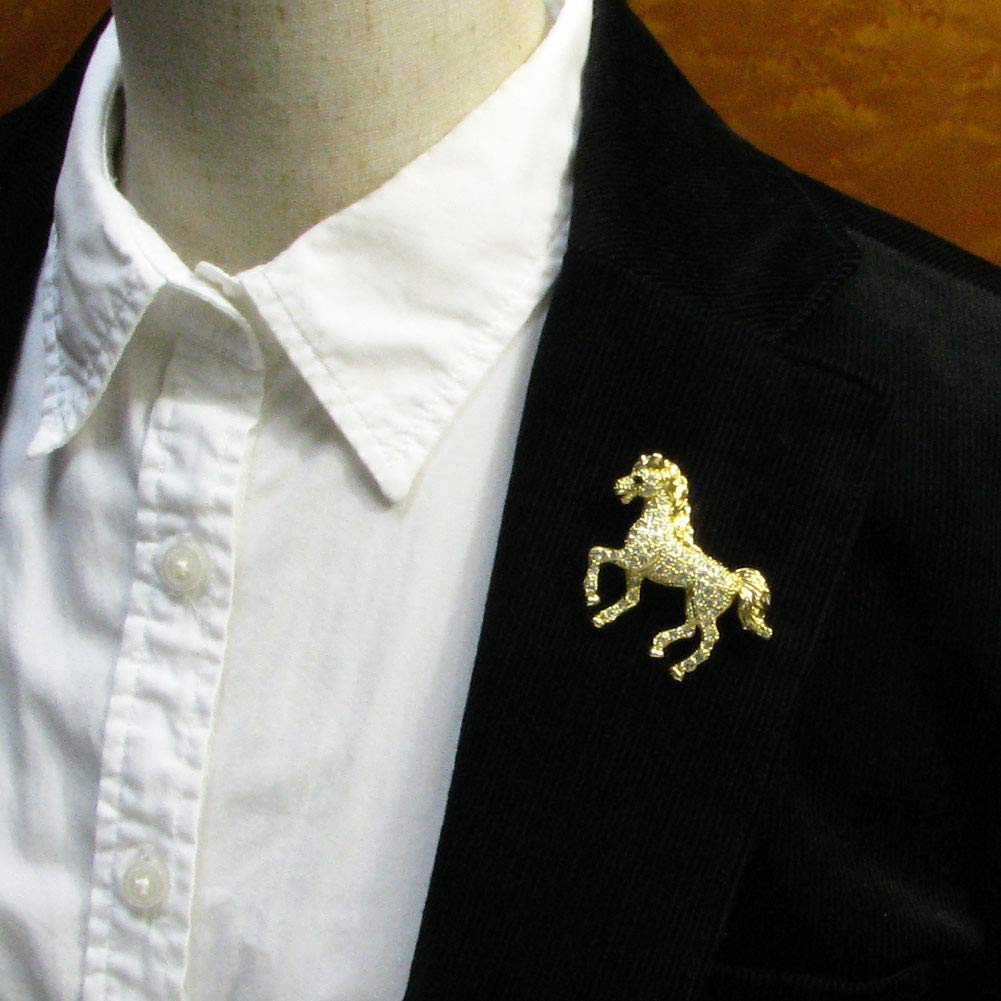 Brooch Horse Thoroughbred Lapel Pin for Women and Wedding KS52003 Men, (Gold)