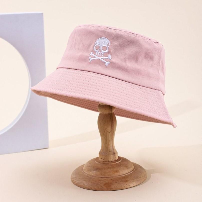 Summer Solid Bucket Hat For Women Embroidery Skull Breathable Foldable Sunshade Outdoor Students Best Matched Fisherman Cap Gift