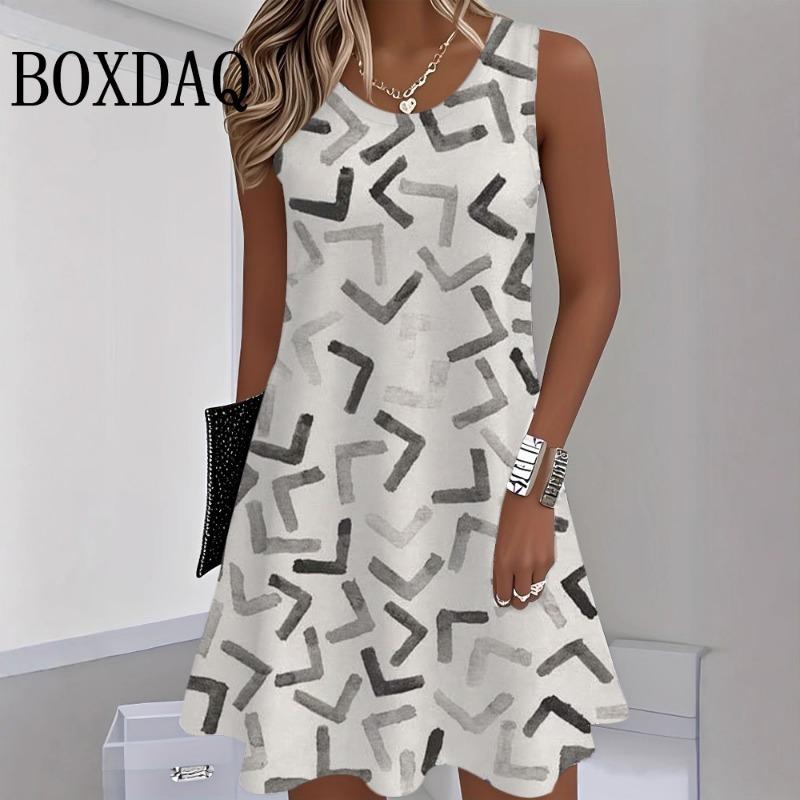 Tie Dye Striped Print Casual Loose Short Dresses For Women 2026 Fashion Summer Women's Beach A-Line Dress Elegant Female Dresses