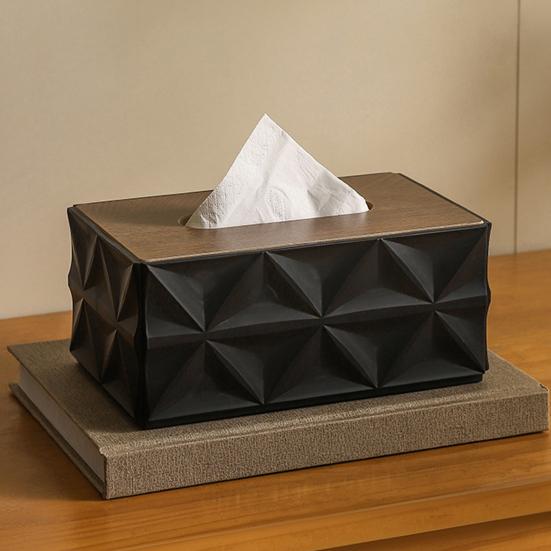 Tissue Box with Wood Lid, Large Capacity Waterproof Tissue Holder, Simple Style Desktop Tissue Dispenser for Home And Office