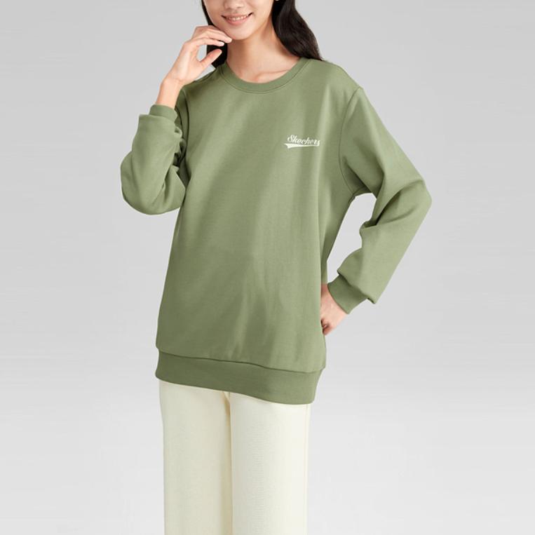 Skechers Colorful Casual Series Solid Round Neck Pullover Comfortable Breathable Sweatshirt Unisex Sweatshirt Chrome-Green L323U181-01MX