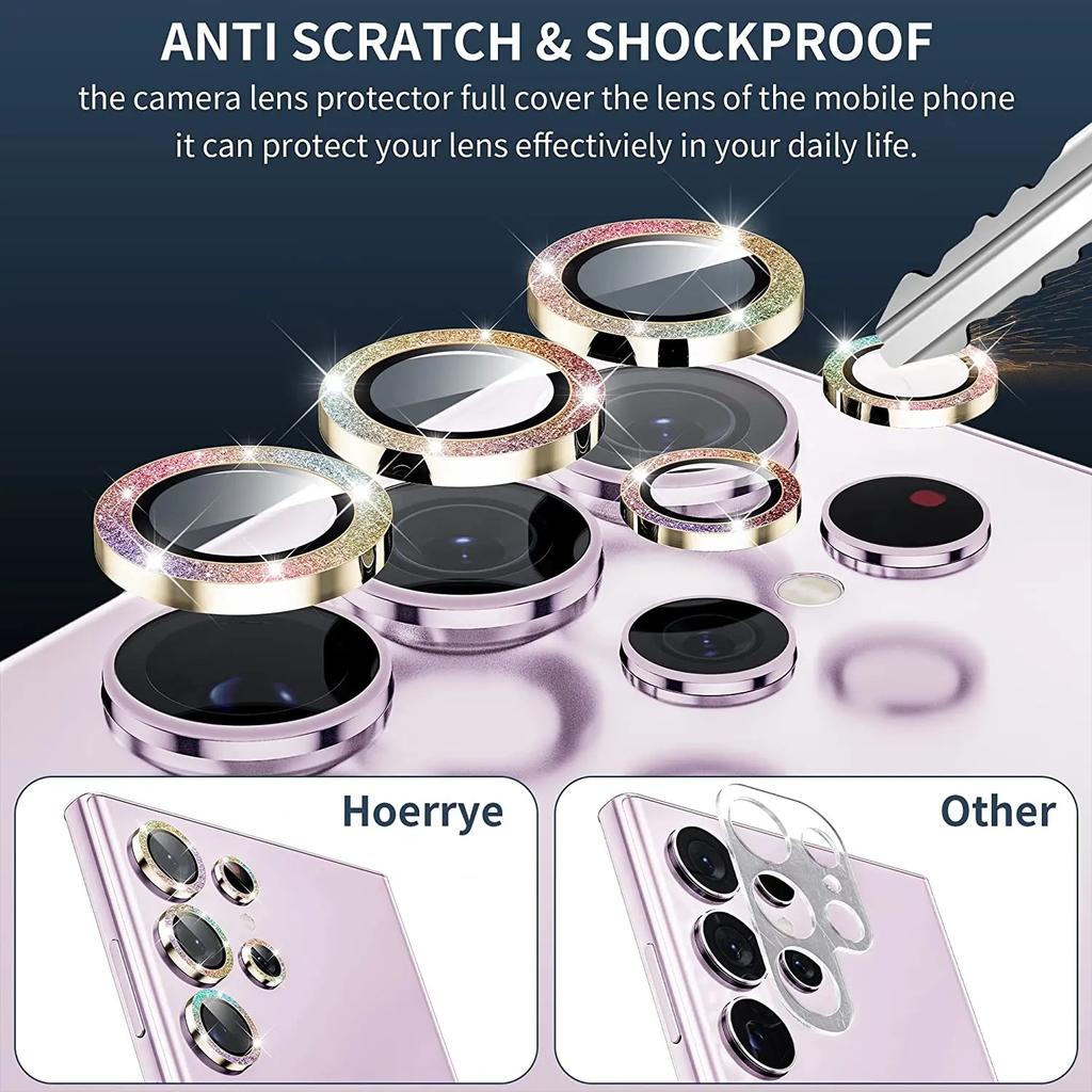 Pierścień aparatu z brokatem do Samsung Galaxy S24 Ultra S23 FE Plus S24+ Szkło ochronne na ekran z tyłu obiektywu S23fe S24ultra Cap Case