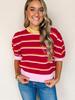 Women's Casual Striped Patchwork Short Sleeve Round Neck Sweater