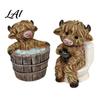 Weather Resistant Garden Statue 2Pcs/Set Funny Highland Cow Figurine Bathing and Toilet Sitting Ornament Realistic Resin Indoor Outdoor Figurine