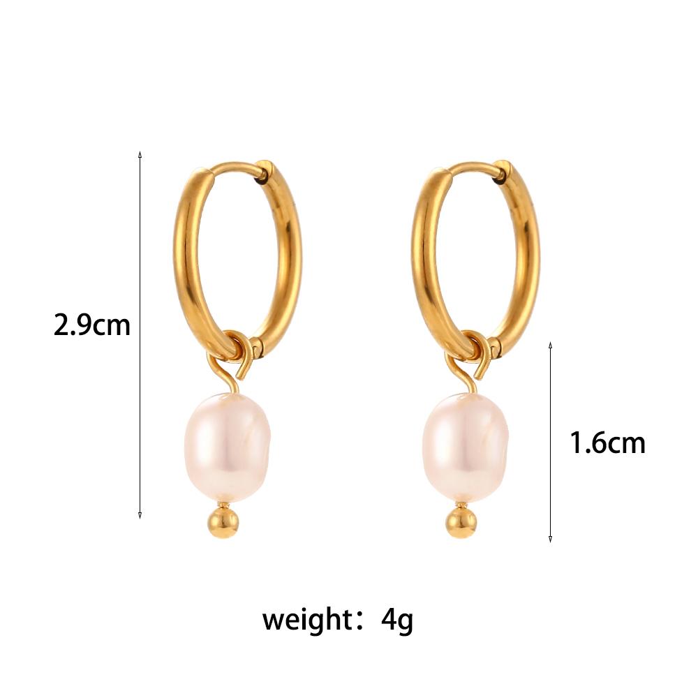 E.B.belle Minimalist Stainless Steel Small Hoop Earrings Freshwater Pearl Charms Girls Ladies Trendy Jewelry Pearl Earrings