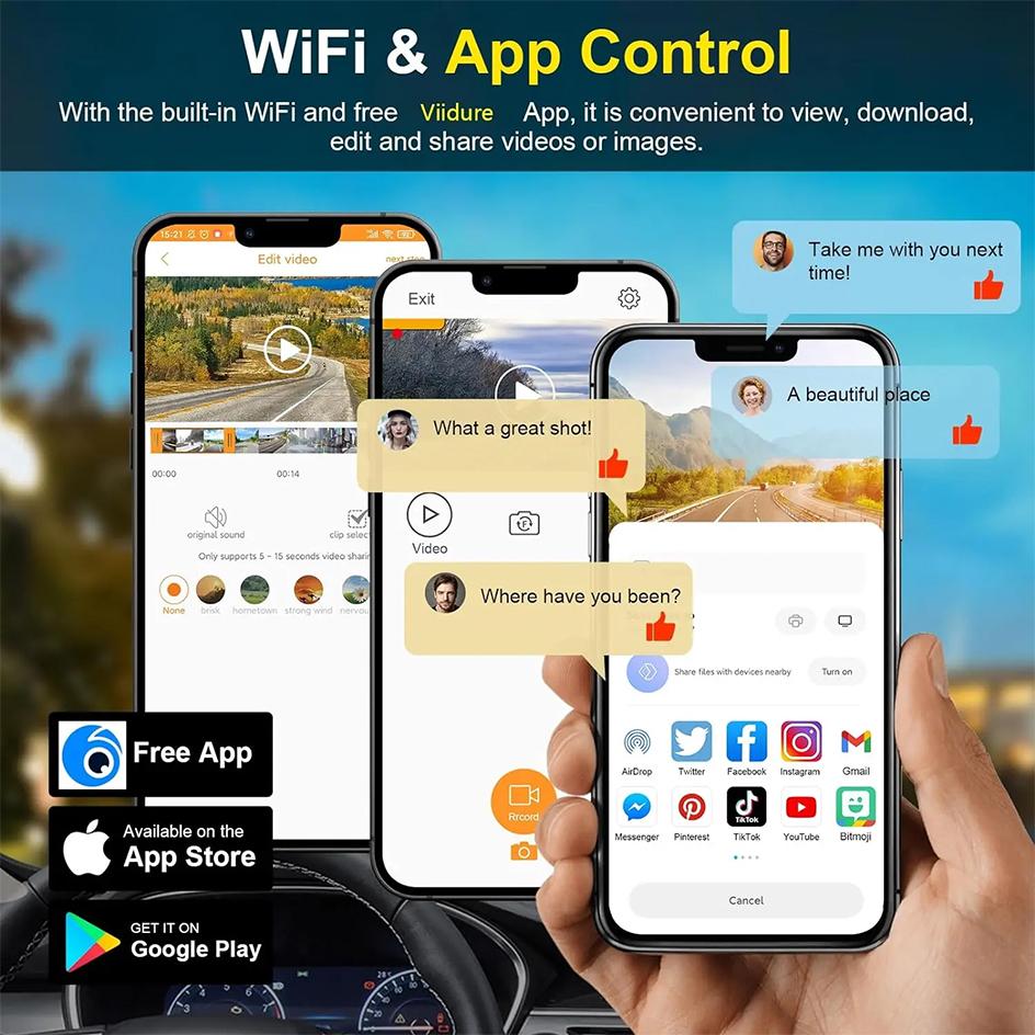 E-ACE Mini DashCam 4K Car Video Black Box Recorder Support 1080P Rear Camera WIFI GPS Parking Monitoring Night Vision CAR DVR