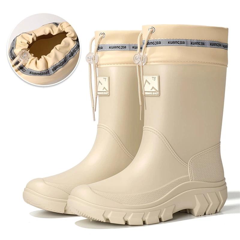 Women's Mid-Calf Rain Boots Non-slip Thick Sole Waterproof Rubber Boots Comfortable Mesh Lining Garden Work Rain Shoes For Women