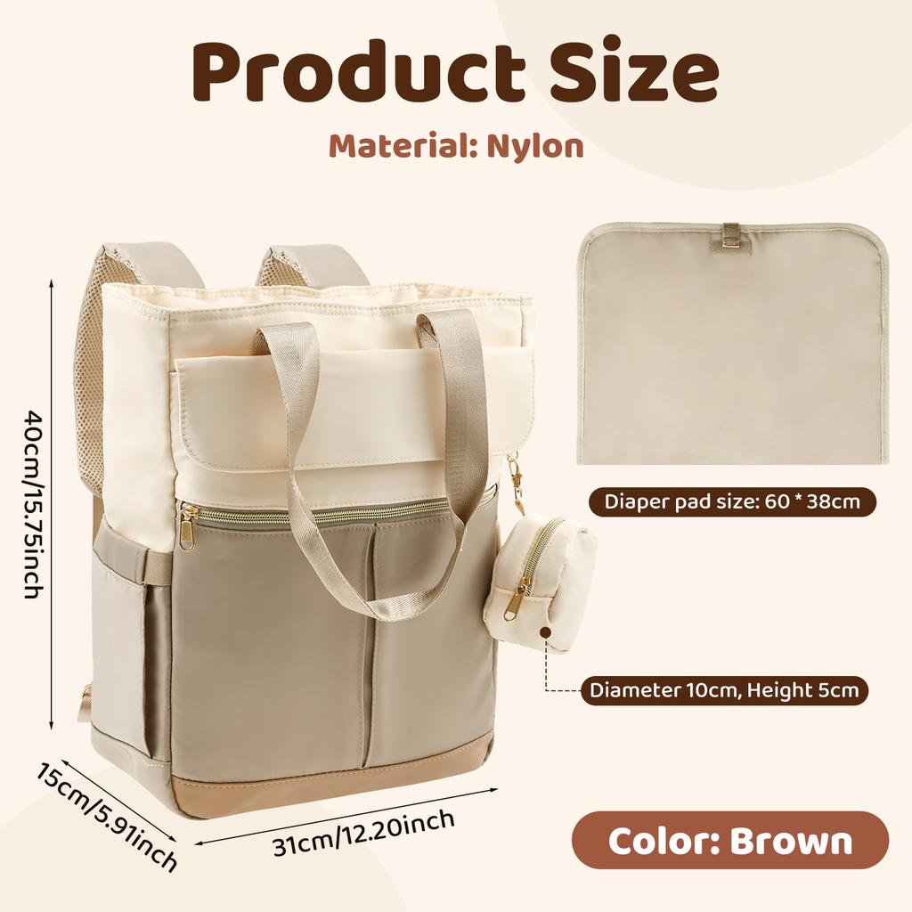 Baby Diaper Bag Backpack Nylon Waterproof Baby Nappy Travel Bag with Changing Pad Large Capacity Outdoor Tote Baby Essentials