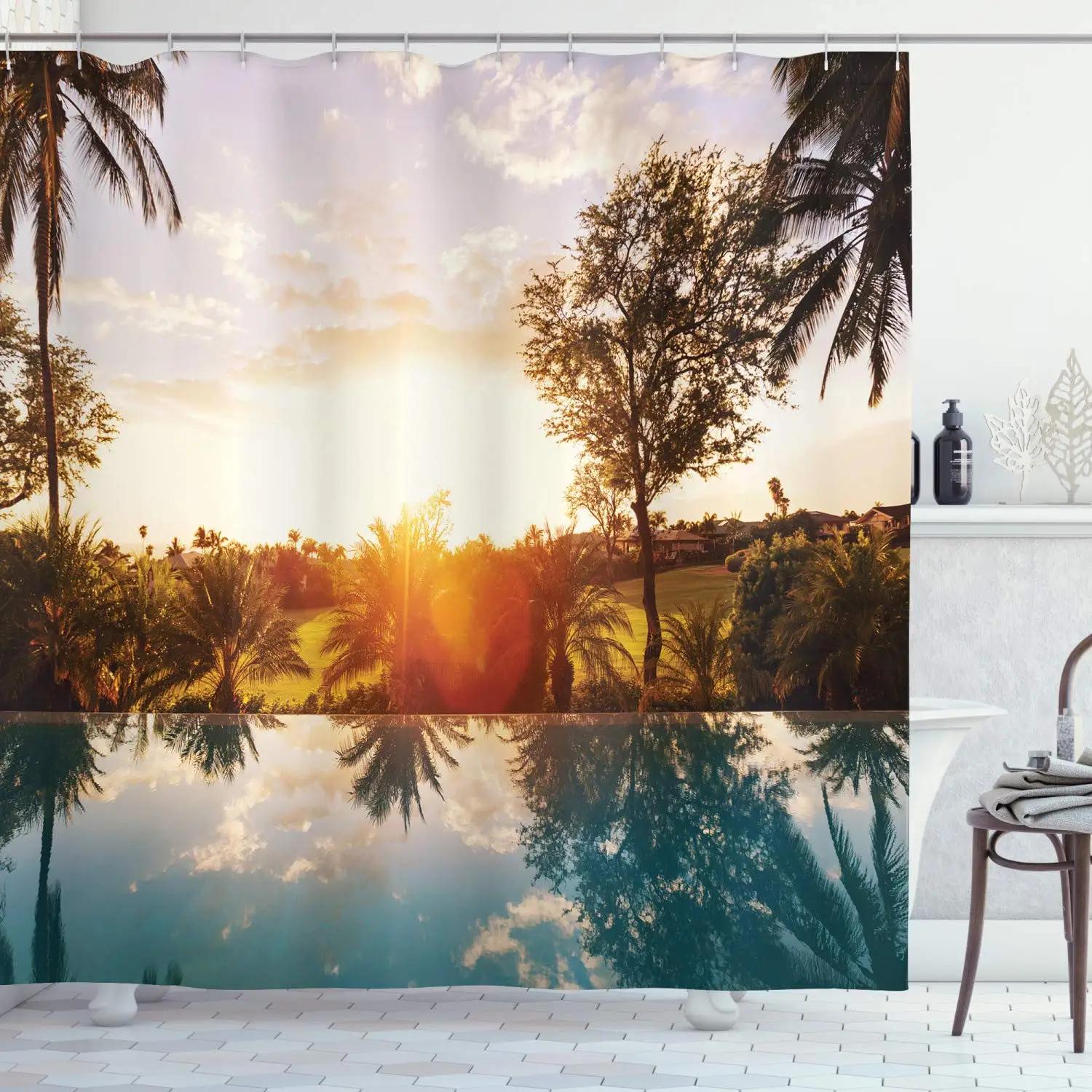 

Swimming Pool Printed Shower Curtain Exercise Hobby Leisure Activity Theme Waterproof Fabric Bathroom Decor Screen With Hooks W60H190(CM)-1 Pcs