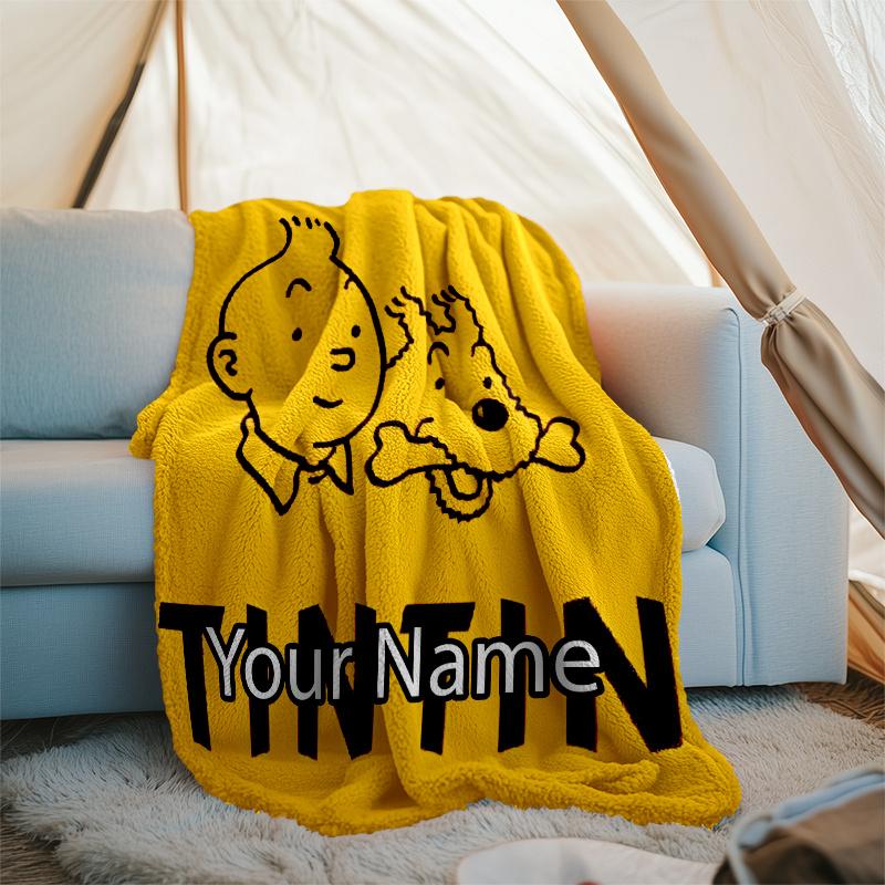 Custom Name Tintin Theme Printed Blanket - Perfect for Couch, Bed, Travel & Outdoor Use | Machine Washable, Cozy & Durable.