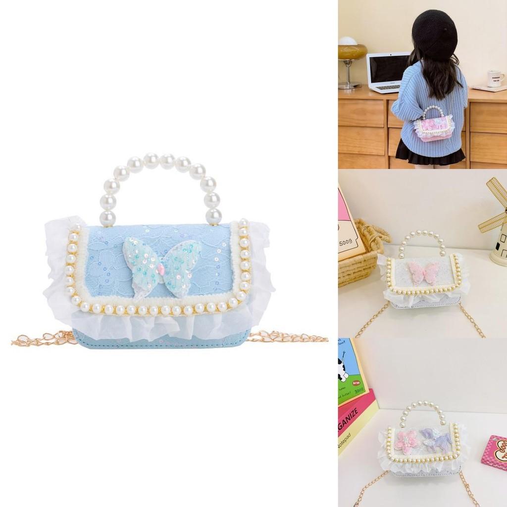 Adorable Sweet Lace Kids Bag Cute Butterfly Pearl Handbag Charming Chain Style