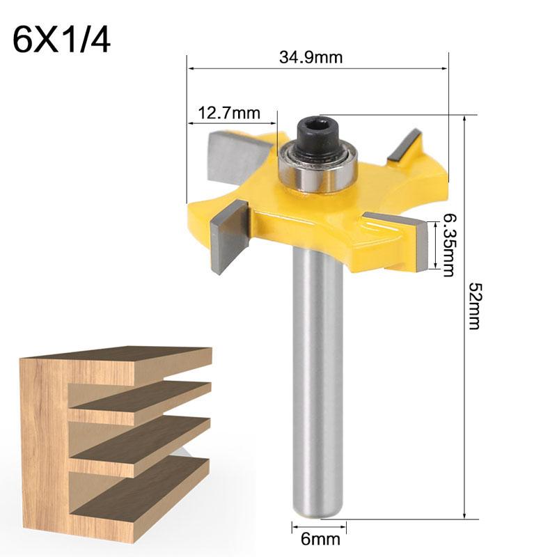 1/3pc 6mm 1/4 Inch Shank T Type Bearings Wood Milling Cutter Industrial Grade Rabbeting Bit Woodworking Tool Router Bits for Wood
