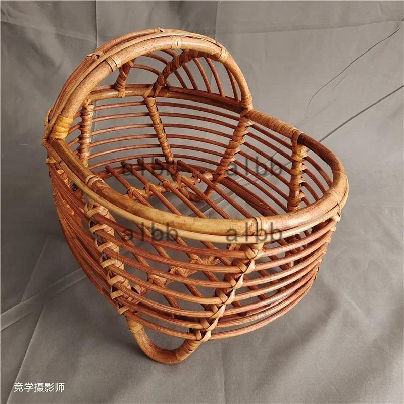 Retro Rattan Basket Chair Newborn Photography Props - Infant Posing Bed & Backdrops Unisex Photo Accessories for Baby Girl & Boy