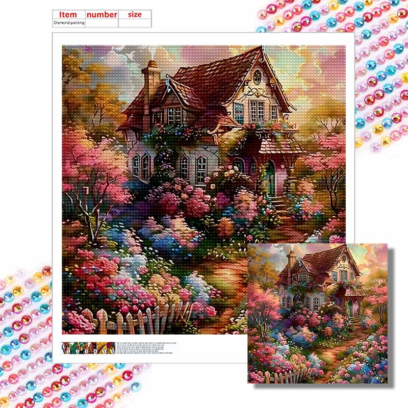 New Arrival 5D DIY Full Circle Diamond Painting "Castle Garden" Embroidery Cross Stitch Home Decor Gift