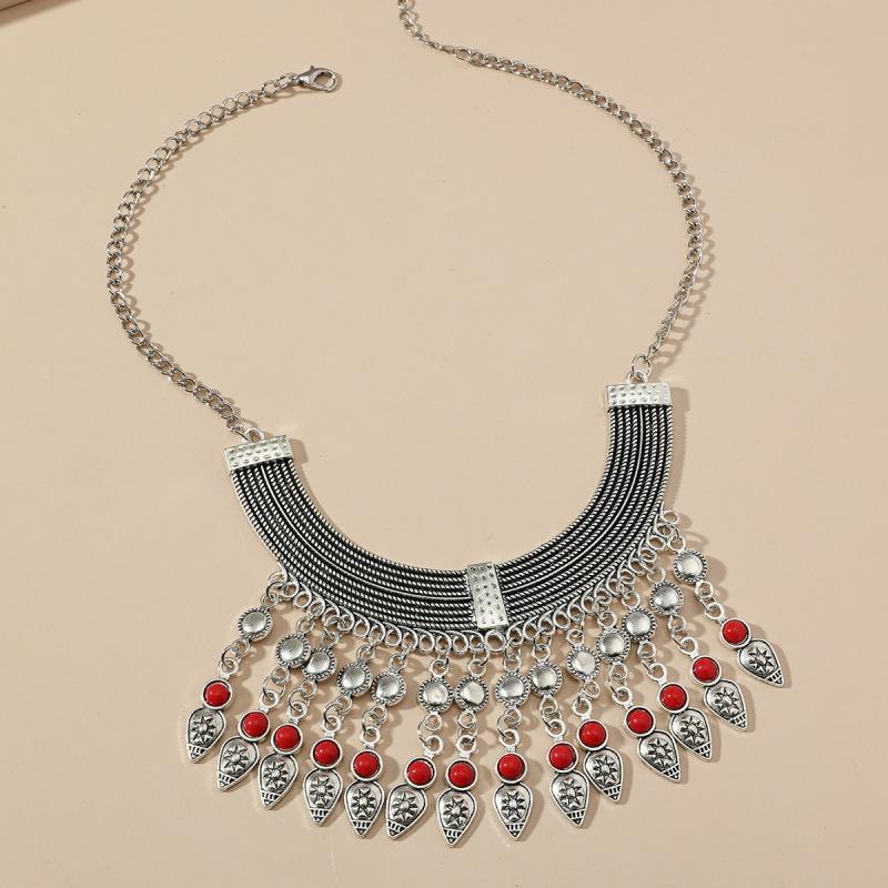 Retro Ethnic Style Alloy Collarbone Chain Hollow Flower Creative Necklace Bohemian Hanfu Ancient Clothing Neck Chain Necklace