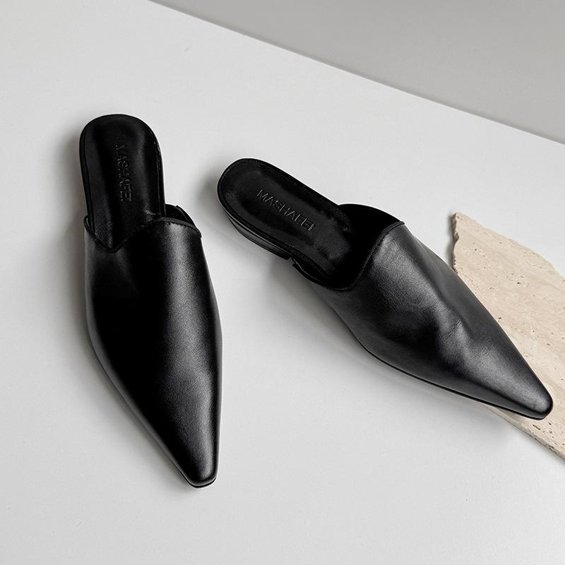 

2025 лето новые остроносые балетки женская обувь носить сумка голова полушлепанцы мюли сандалии женские 34 чёрный