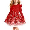 Girls Christmas Print Dress with Sleeves Long Sleeve Holiday Party Dress