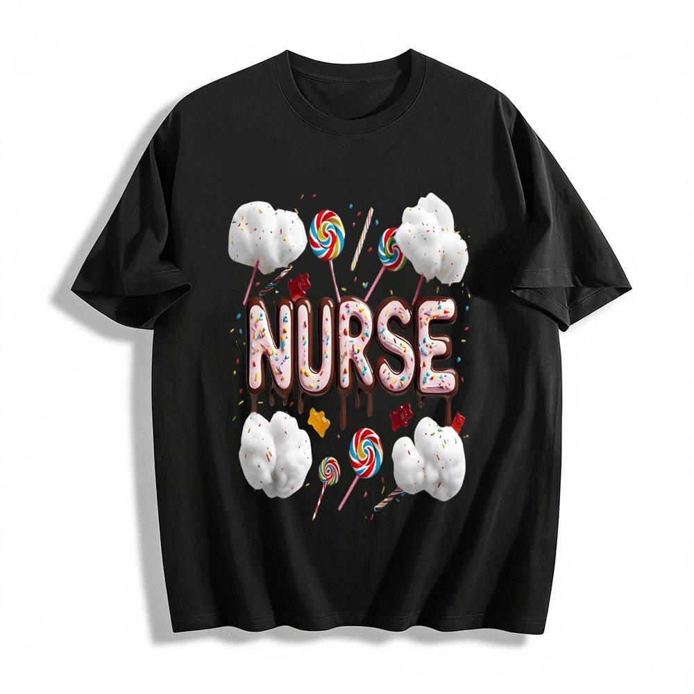 Candy Style NURSE Themed Print Casual Top For Nurses Pure cotton T-shirt XXS