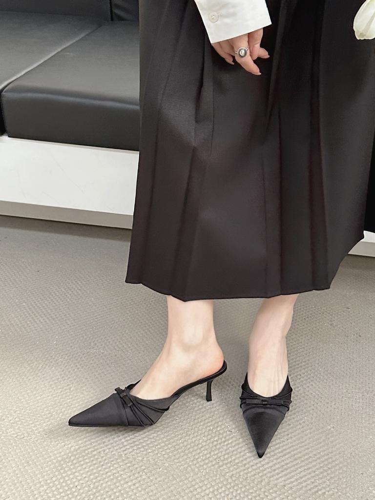 Damenschuhe Frühling Spitze Dünner Absatz Hoher Absatz Elegant Französischer Stil Schleife Mode SexySchön Geschlossene Zehen Mules