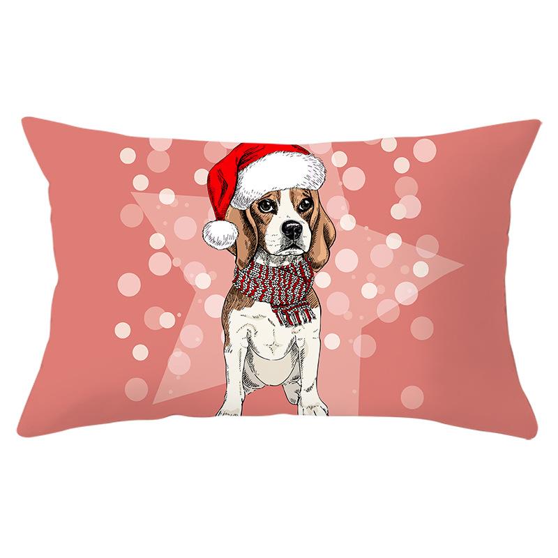 Dog Print Series Christmas Pillowcase Rectangular Peach Skin Waist Pillowcase Home Sofa Cushion Cover
