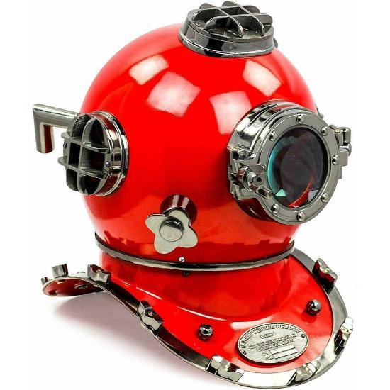 U.S Navy Red Antique Diving Helmet - Mark V Deep SCA Scuba Divers Helmet - Christmas Red