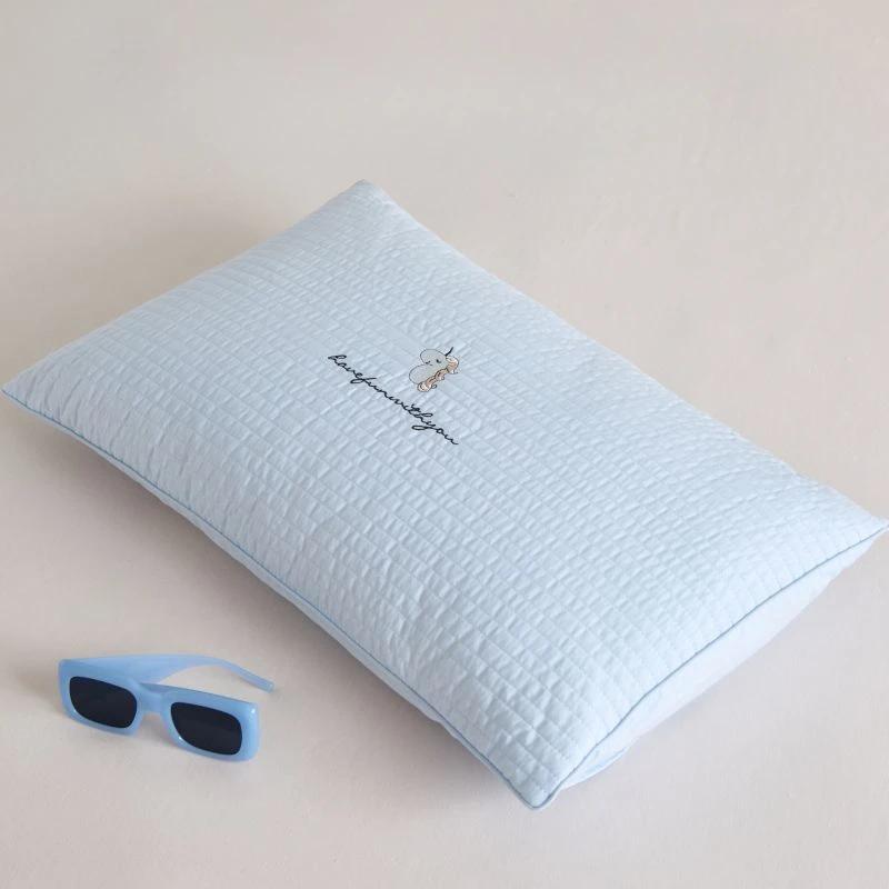 

48x74cmPillow Cover Washed Cotton Quilted Pillowcase Soft Breathable Home Use Cartoon Embroidery Pillowcase Home Decoration Gift 30x50cm 1pcs