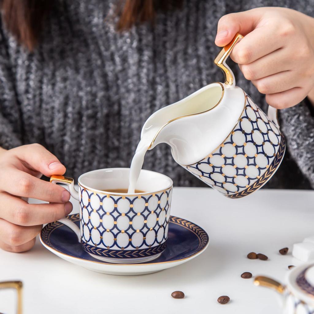 Nordic Ins Bone China Coffee Cup Golden Handle Coffee Pot Ceramic High Grade Milk Tea Pot Creative Afternoon Tea Black Tea Cup