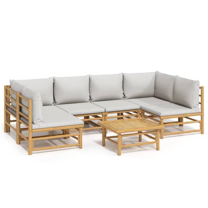 VidaXL Salon de jardin 7 pcs avec coussins gris clair bambou 3155102