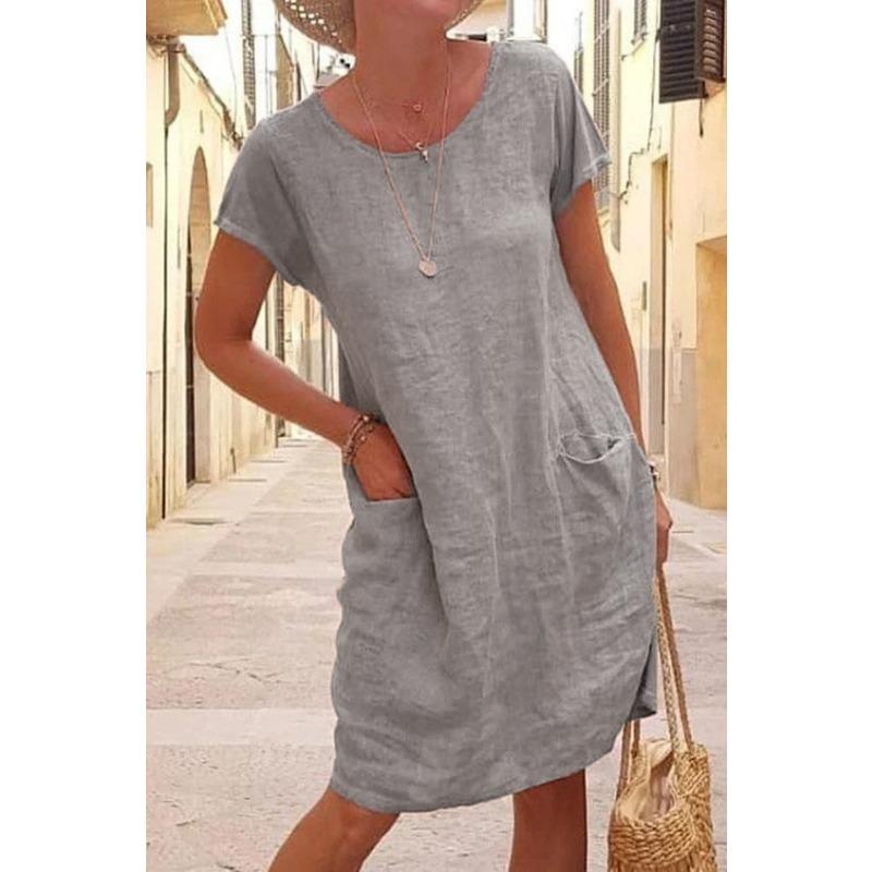 DAFIFY Moda de mujer Verano Primavera Color sólido Impresión Manga corta O-Cuello Cintura suelta Vestidos casuales