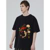 Koi Fish Lotus Flower Printed Black T Shirt for Men Casual Streetwear Summer Outfit with Chinese Calligraphy Design