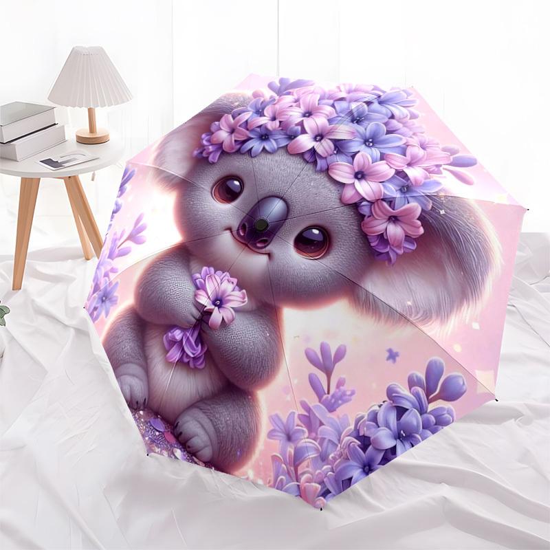 1pc Koala with Lavender Flowers Umbrella with Plastic Handle,Suitable for All Seasons Home Travel Outdoor UmbrellaDD427
