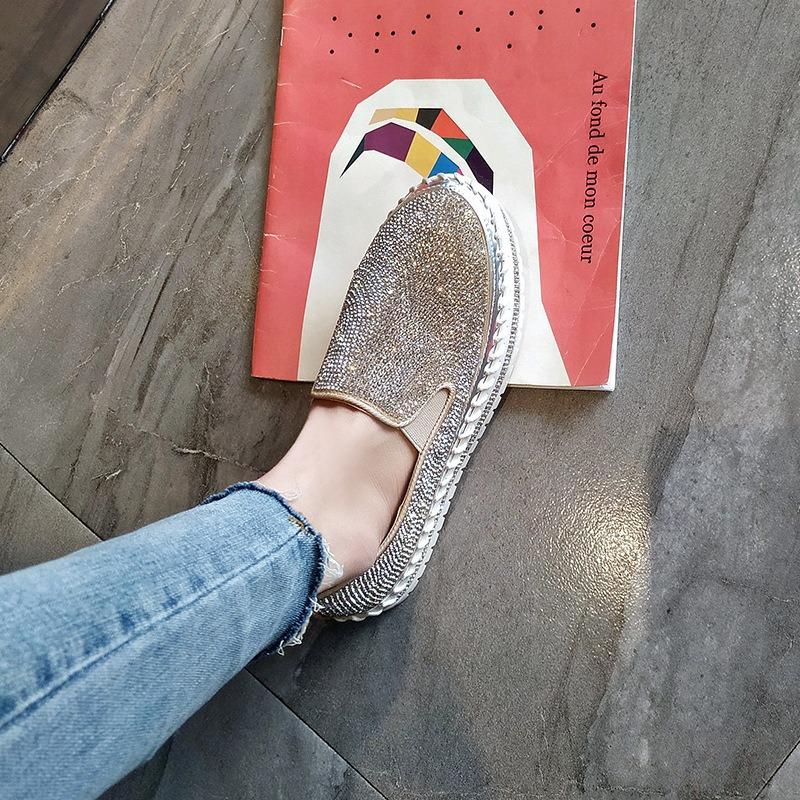 Spring new rhinestone platform white shoes comfortable casual student women's single shoes music