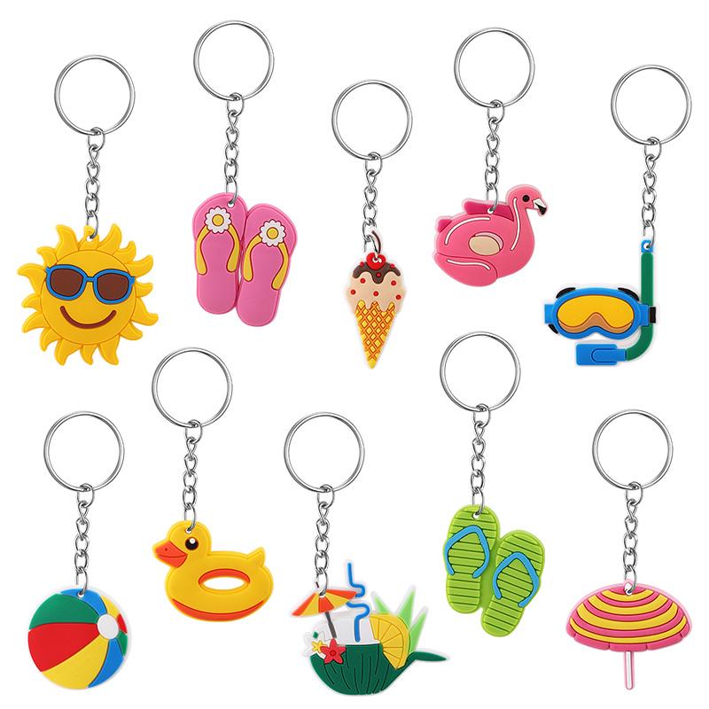 

10Pcs Hawaiian Party Keychain Summer Flamingo Tropical Theme Keyring Beach Pool Birthday Party Favors Kids Gift Backpack Pendant