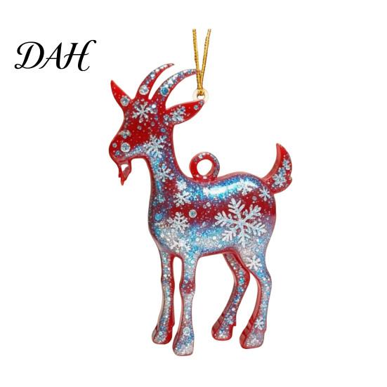 Acrylic Festive Hanging Pendants 2D Goat Christmas Tree Ornament, Zodiac Pendant with Gold String, Year Red Gradient Decor of The Ornament 2027,