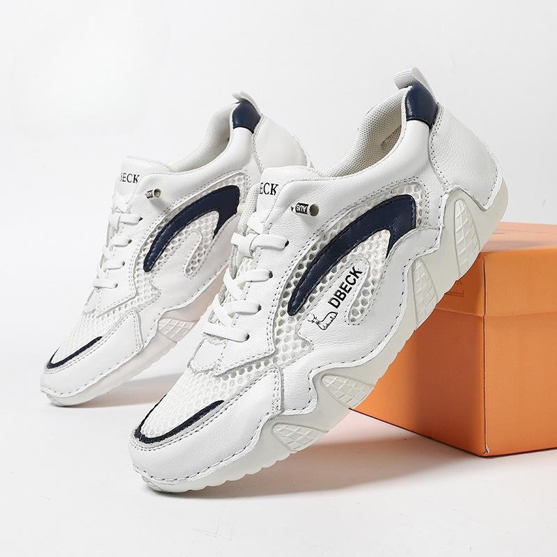 Piele Strat Superior Pantofi Sport Casual Noi pentru Bărbați Cusături Față Plasă Respirabilă