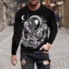 Street Personality Fashion Astronaut Fun Summer Men 3d Printed Crew Neck Long Sleeve Sleeve T-Shirt Loose Casual Clothing