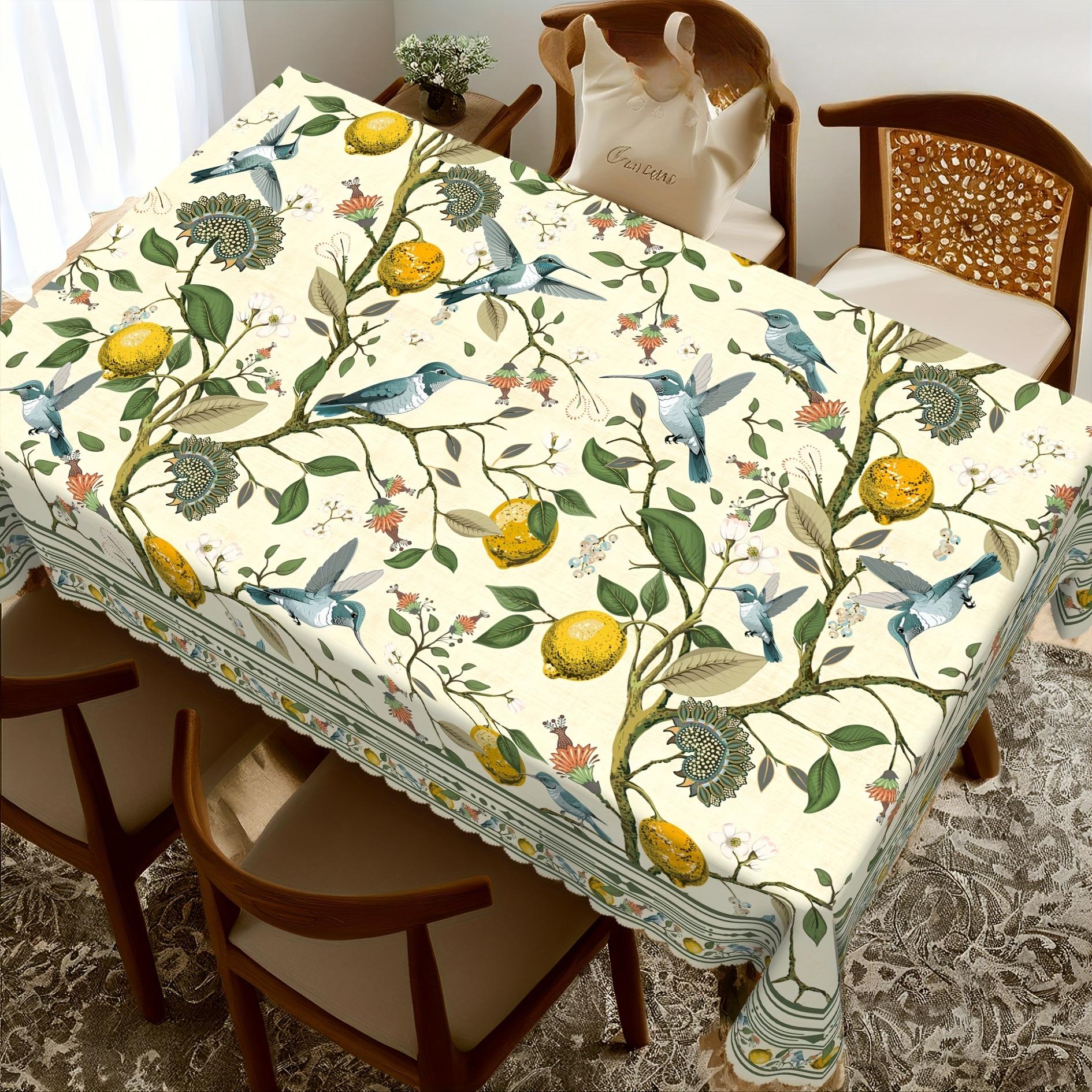 Citroenboom Kolibrie Bloemen Rechthoekige Tafelkleed voor Tafeldecoratie Kleurrijke Vogels Bloemen Keuken Eettafelkleed Feestdecoratie 140x180cm
