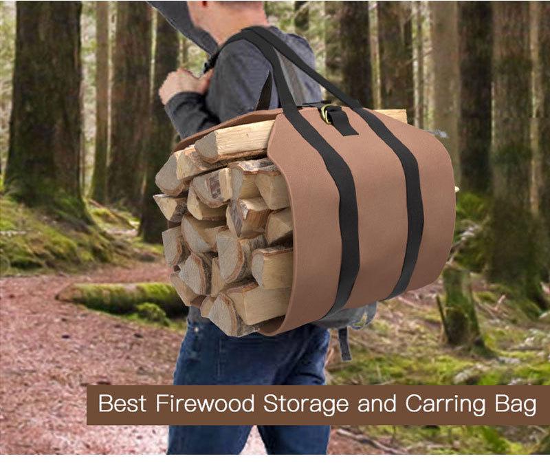 Large Capacity Wear-Resistant Canvas Firewood Carry Bag