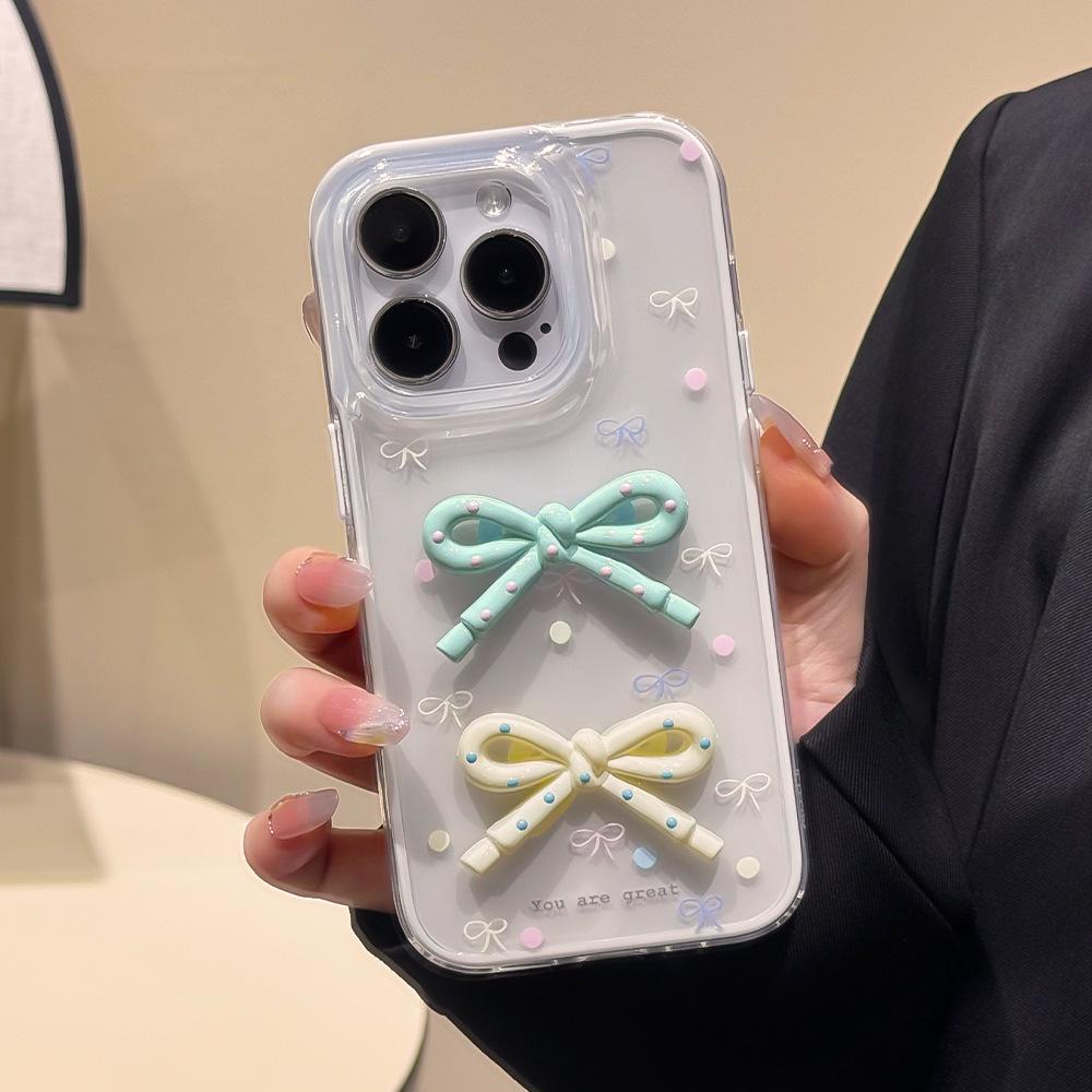 ins Korean polka dot bow is suitable for Apple 16ProMax mobile phone case, premium sense 17 bracelet 13 protective case.