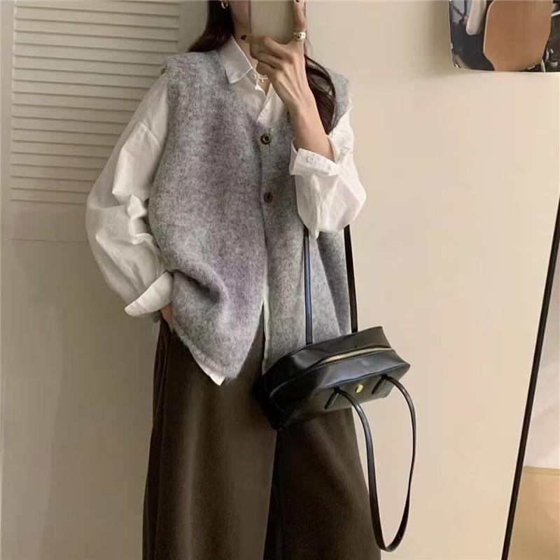Korean Version, Retro Versatile, Simple Sleeveless Sweater Vest, New Style, Loose Fit, Layered, Knitted Vest