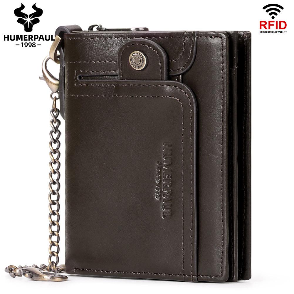 Humerpaul Men's Coffee Genuine Leather Wallet Rfid Short Zipper Coin Pocket Small Big Capacity Wallets Brand High Quality Designer Money Purse