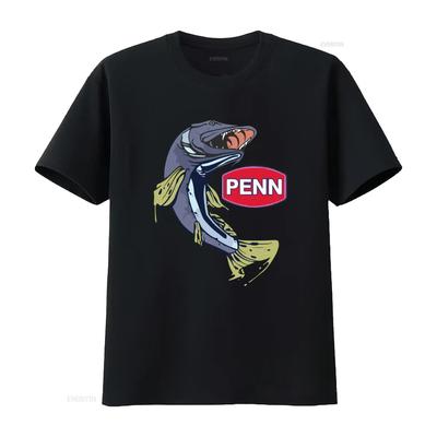 PENN Fishing Equipment Company Logo Mens Black T Shirt Size S 3XL with Cool Fish Print Vintage Washed Breathable Comfortable