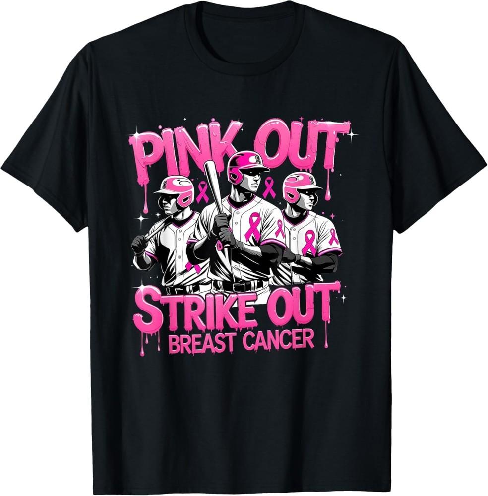 Pink Out Strike Baseball Breast Cancer Awareness T-Shirt L