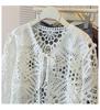 Korean Style Plus Size Embroidered V-Neck Lace Top - Autumn Women's Loose Long-Sleeve