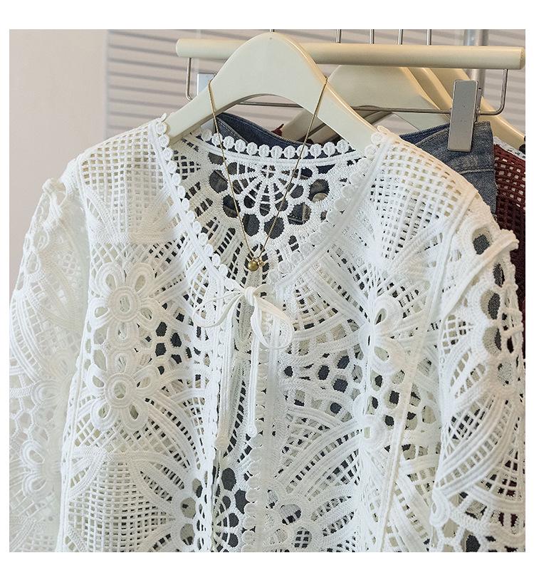 Korean Style Plus Size Embroidered V-Neck Lace Top - Autumn Women's Loose Long-Sleeve