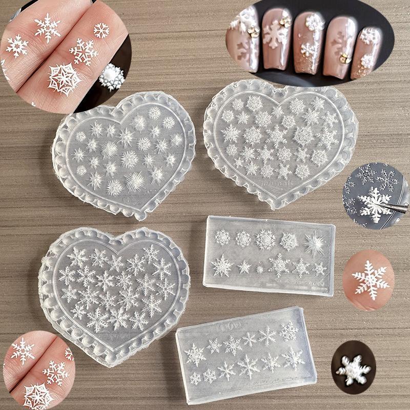 3D Christmas Snowflakes Design Silicone Nail Art Carving Mold Diy Nail Decoration Making Tools