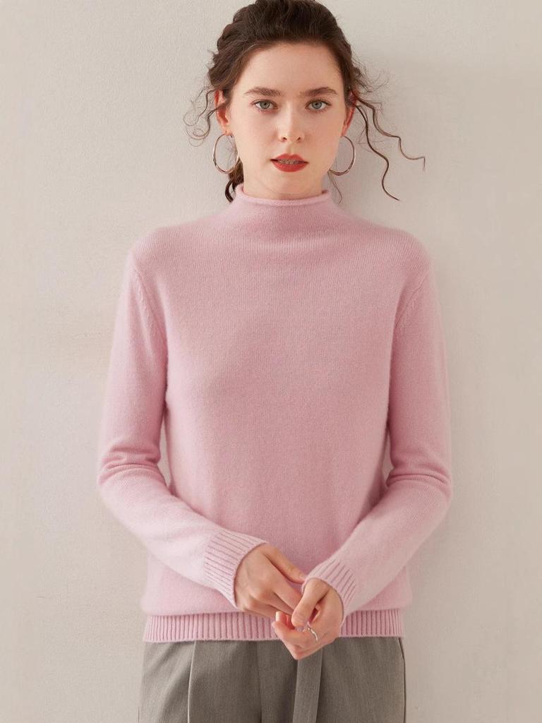 Women's Wool Blend Half-High Neck Knit Sweater - Fashionable Thickened Pullover for Autumn/Winter