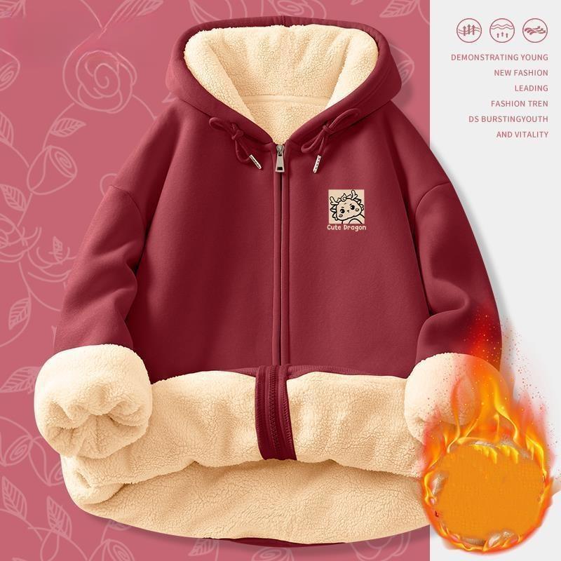 Plus Sametový Silný Svetr Zima Jehněčí Samet Vánoční Rok Draka Ležérní Sportovní Větrovka