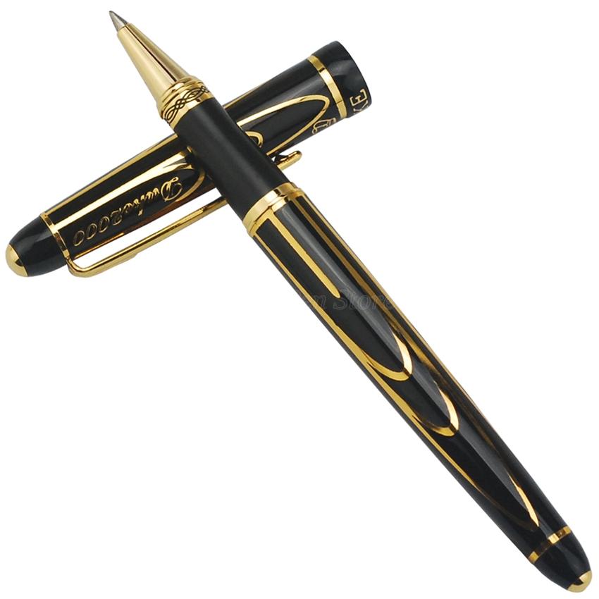 

Duke Pioneer Metal Black Refillable Roller Ball Ballpoint Pen Golden Flower Professional Office Stationery Writing Accessory